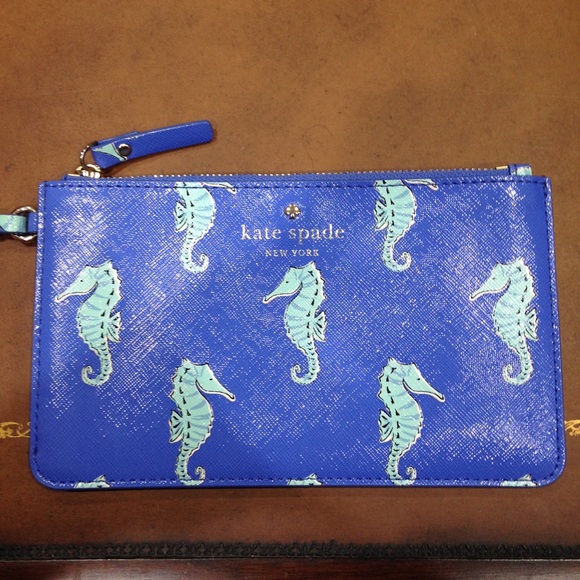 kate spade Handbags - Kate Spade Seahorse Blue Wristlet Bag